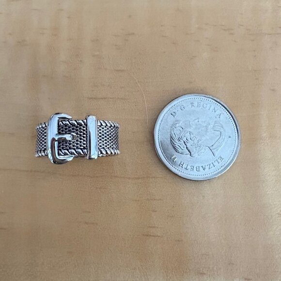 Rhodium Plated Solid Sterling Silver Buckle Ring  Size 7 NWOT Artisan made - Picture 2 of 11